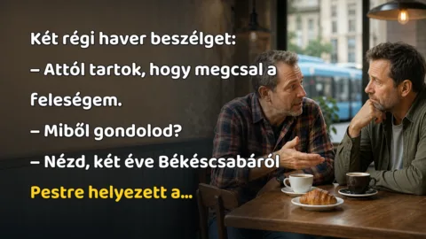 Két régi haver beszélget: – Attól tartok, hogy megcsal a feleségem. – Miből gondolod? – Nézd, két éve Békéscsabáról Pestre helyezett a...