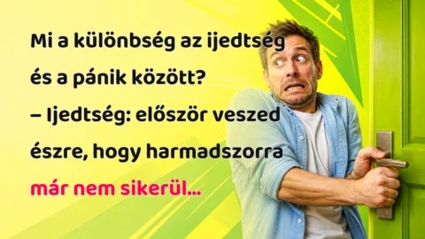Viccek: Mi a különbség az ijedtség és a pánik között? Mi a különbség az ijedtség és a pánik között? – Ijedtség: először veszed észre, hogy harmadszorra már nem sikerül...