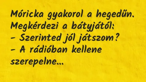 Viccek: Móricka gyakorol a hegedűn. Megkérdezi a bátyjától…