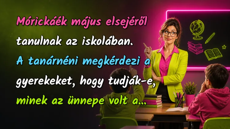 Viccek: Mórickáék május elsejéről tanulnak az iskolában. A tanárnéni... Mórickáék május elsejéről tanulnak az iskolában. A tanárnéni megkérdezi a gyerekeket, hogy tudják-e, minek az ünnepe volt a...
