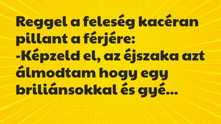 Viccek: Reggel a feleség kacéran pillant a férjére… Viccek: Reggel a feleség kacéran pillant a férjére…