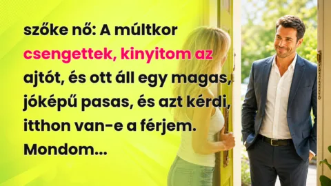 szőke nő: A múltkor csengettek, kinyitom az ajtót, és ott áll egy magas, jóképű pasas, és azt kérdi, itthon van-e a férjem. Mondom...